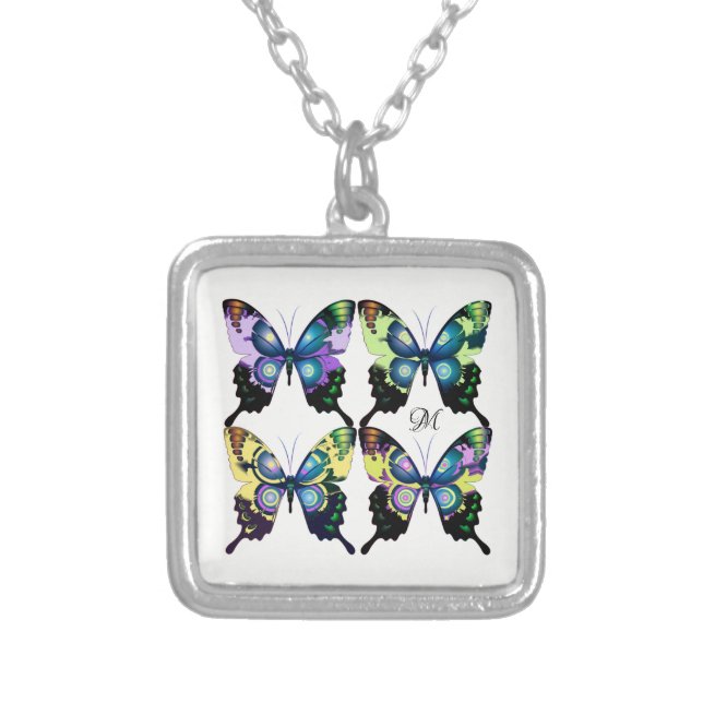 Gorgeous Elegant Butterflies with Monogram Silver Plated Necklace (Front)