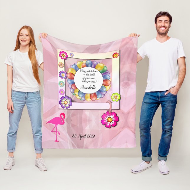 Gorgeous Elegant Floral Flamingo Personalize Fleece Blanket (In Situ)