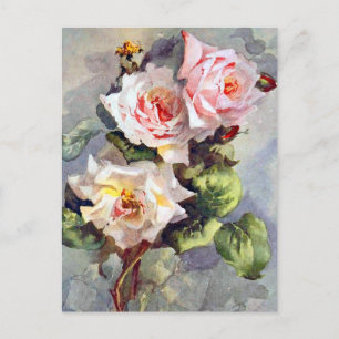Gorgeous Elegant Pink Roses Watercolor Painting Postcard