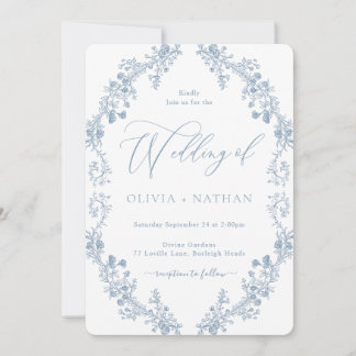 Gorgeous Elegant Vintage Blue Floral Wedding Invitation