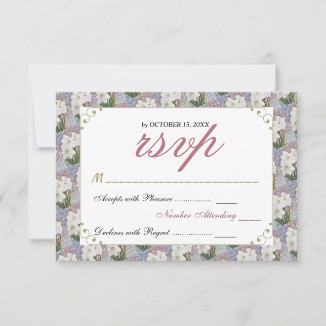 GORGEOUS ELEGANT WHITE AMARYLLIS FLOWER RSVP CARD (Front)