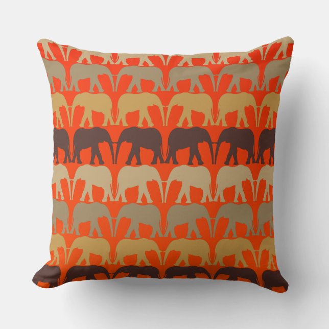 Gorgeous Elephant Pattern On Sunset Orange Throw Pillow (Front)