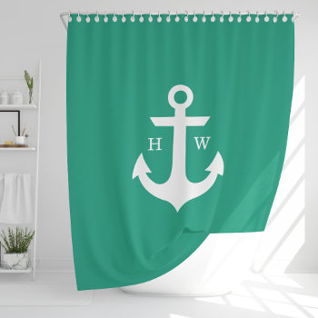 Gorgeous Emerald Green Anchor Monogram Shower Curtain by heartlockedhome at Zazzle