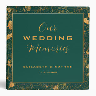 Gorgeous Emerald Green & Gold Floral Wedding  3 Ring Binder
