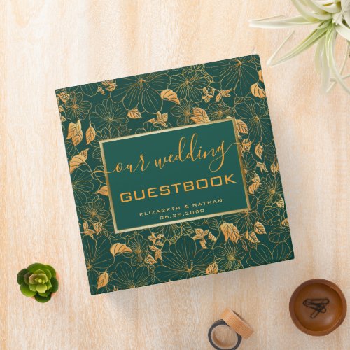 Gorgeous Emerald Green  Gold Wedding Guest Book 3 Ring Binder