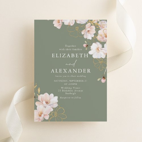 Gorgeous Enchanted Wildflowers Sage Wedding Invitation