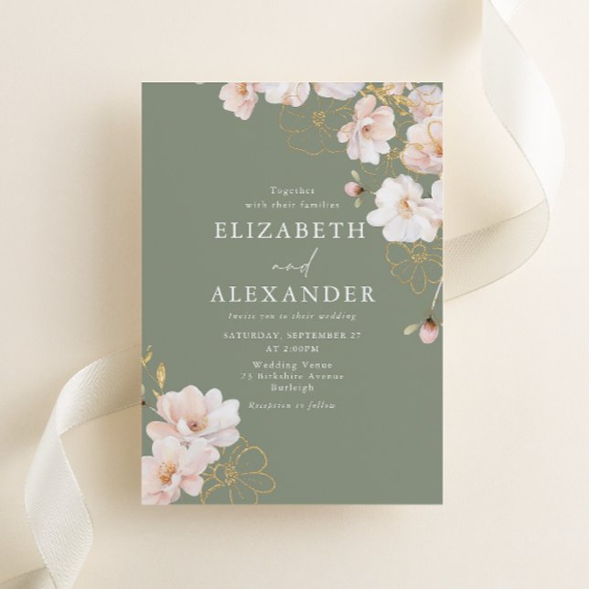Gorgeous Enchanted Wildflowers Sage Wedding Invitation (Creator Uploaded)
