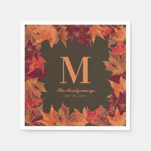 Gorgeous Fall Autumn Leaves Monogram Napkins