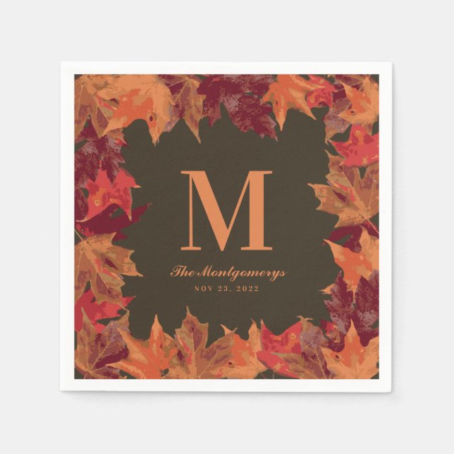 Gorgeous Fall Autumn Leaves Monogram Napkins (Front)
