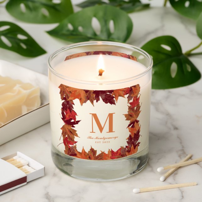 Gorgeous Fall Autumn Leaves Monogram Scented Candle (Lit)