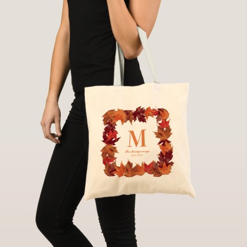 Gorgeous Fall Autumn Leaves Monogram Tote Bag