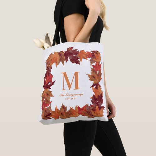 Gorgeous Fall Autumn Leaves Monogram Tote Bag