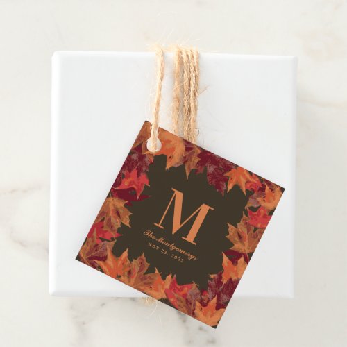 Gorgeous Fall Autumn Leaves Monogram Wedding Party Favor Tags