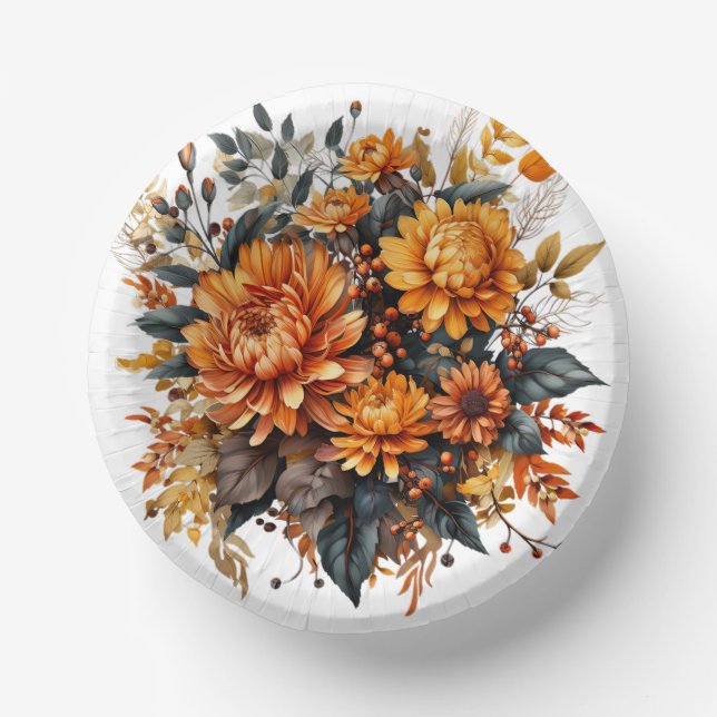 Gorgeous Fall Floral  Paper Bowls (Front)
