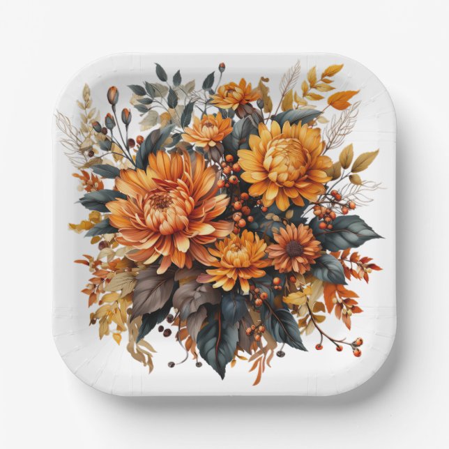 Gorgeous Fall Floral  Paper Plates (Front)