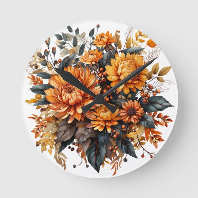 Gorgeous Fall Floral  Round Clock (Front)