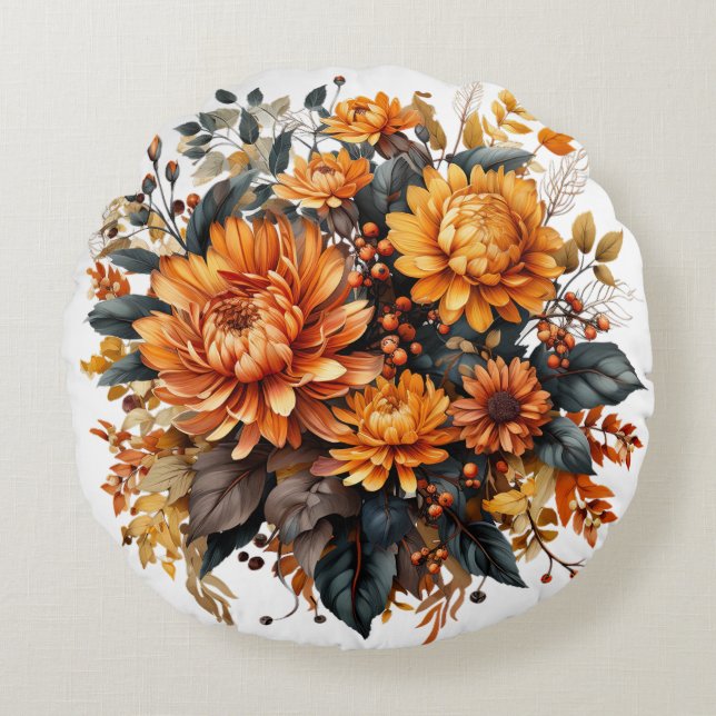 Gorgeous Fall Floral  Round Pillow (Front)