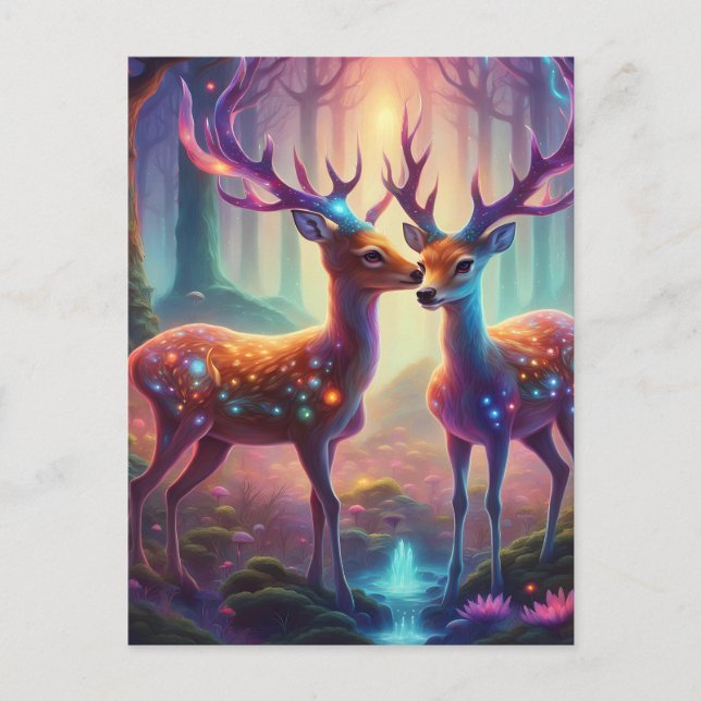 Gorgeous Fantasy Deer in the Forest Postcard (Front)