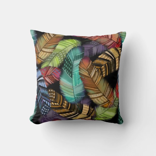 Gorgeous Feathers | Boho Stylish Throw Pillow (Front)