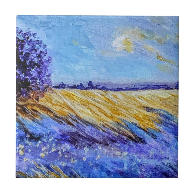 Gorgeous fine art landscape gold and purples ceramic tile (Front)