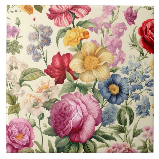 Gorgeous Floral Ceramic Tile. Ceramic Tile (Front)