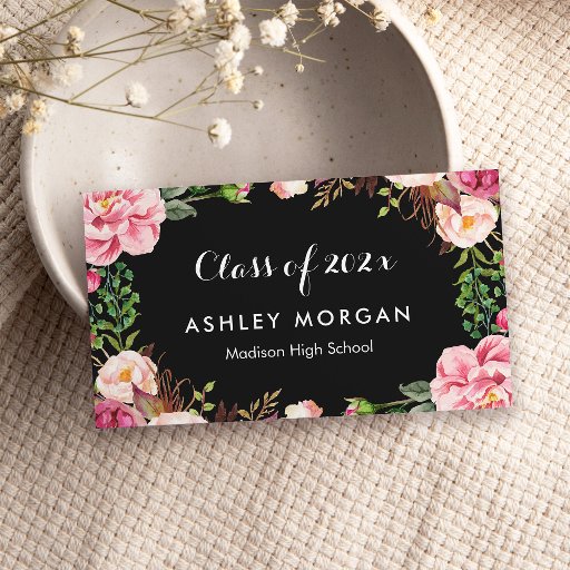 Customizable Gorgeous Floral Girly Graduation Students Business Card