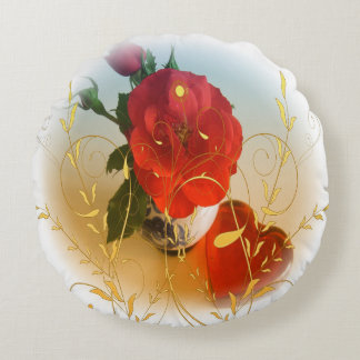 Gorgeous Floral & Heart Round Throw Pillow