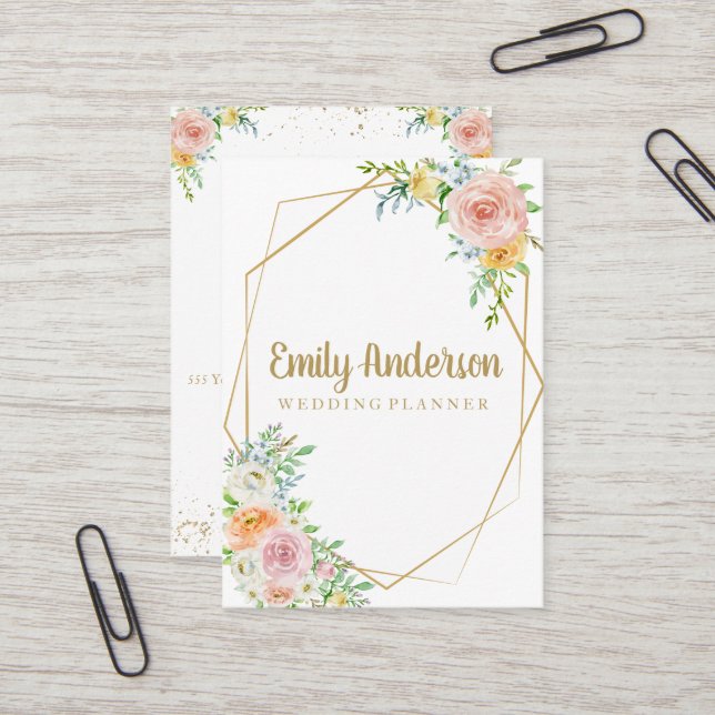 Gorgeous floral hello card | gold and blush flower (Front/Back In Situ)