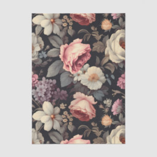 Gorgeous Floral Pattern on Dark Background Tissue Paper