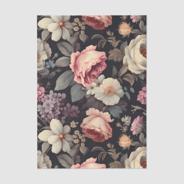 Gorgeous Floral Pattern on Dark Background Tissue Paper (Front)
