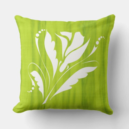 Gorgeous Floral Print on Lime Green Outdoor Pillow