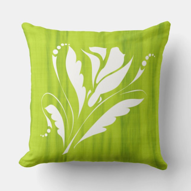 Gorgeous Floral Print on Lime Green Outdoor Pillow (Front)