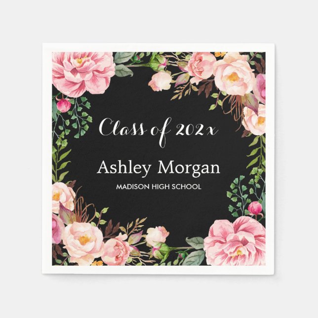 Gorgeous Floral Wreath Class of Graduation Party Paper Napkins (Front)