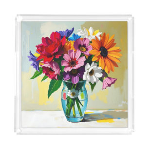 Gorgeous Flower Art Design Acrylic Tray