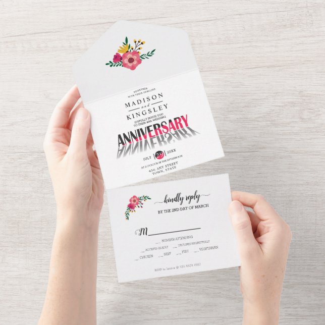 Gorgeous Flowers Anniversary  All In One Invitation (Tearaway)