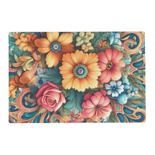 Gorgeous Flowers Front Solid Peach Back Placemat