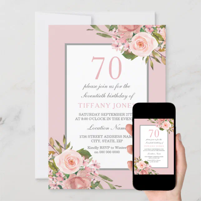 Gorgeous Flowers Womans 70th Birthday Party Invite | Zazzle