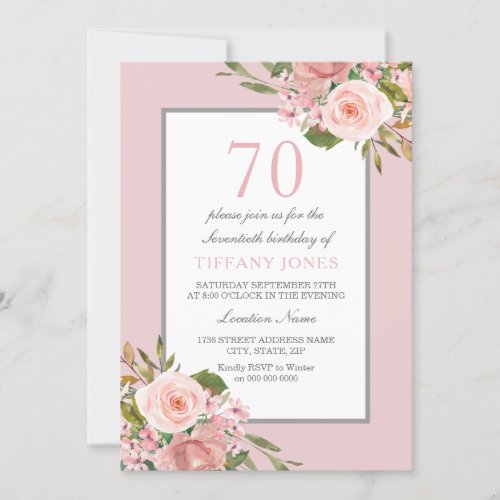 Gorgeous Flowers Womans 70th Birthday Party Invite