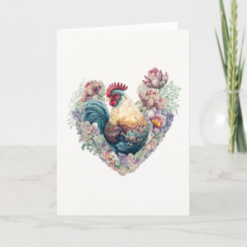 Gorgeous Flowery Rooster for Valentines Day Holiday Card