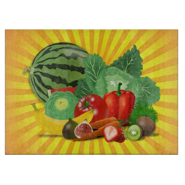 Gorgeous Fruits Vegetable and Sun Cutting Board (Front)