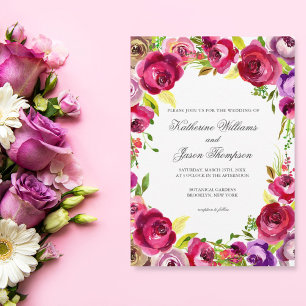 Gorgeous Fuchsia Pink Floral Chic Spring Wedding Invitation