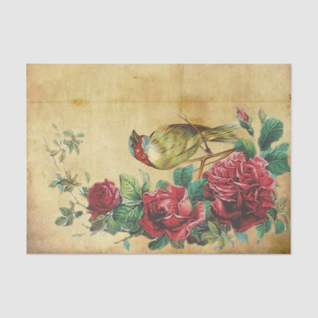 Gorgeous Full Red Roses with Regal Bird Tissue Paper (Front)