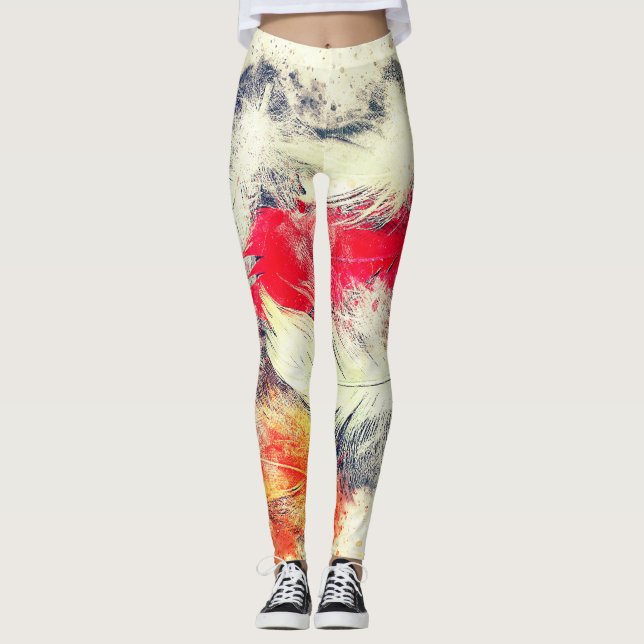 Gorgeous Funky Vibrant Feather Design Leggings (Front)