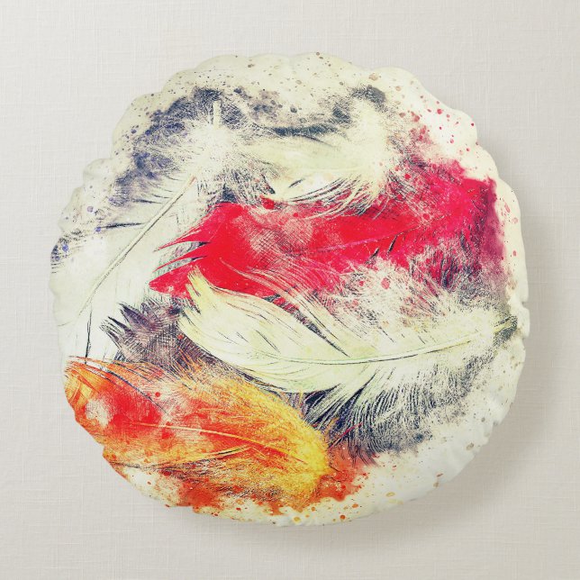Gorgeous Funky Vibrant Feather Design Round Pillow (Front)