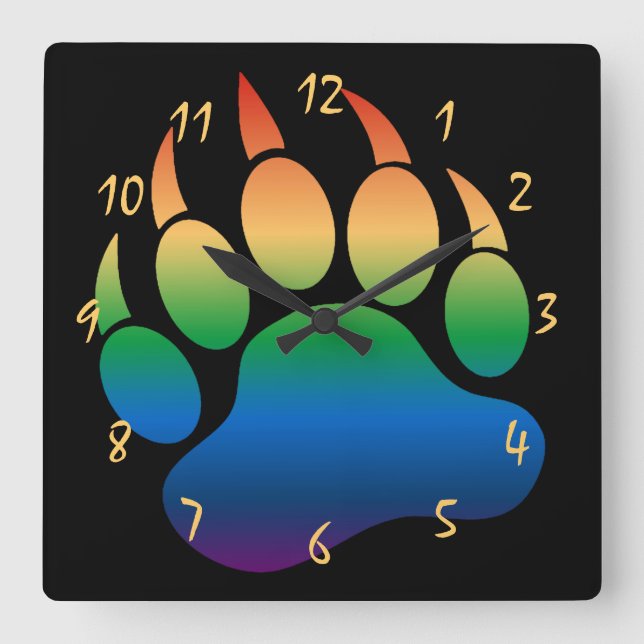 Gorgeous Gay Bear Pride Bear Paw Square Wall Clock (Front)