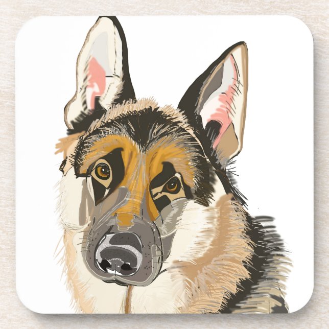 Gorgeous German Shepherd, Alsation Dog Drawing Drink Coaster (Front)