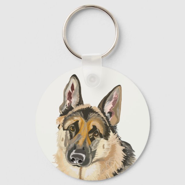 Gorgeous German Shepherd, Alsation Dog Drawing Key Keychain (Front)