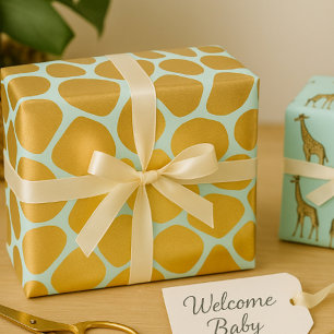 Gorgeous Giraffe Print Mint and Gold Wrapping Paper Sheets