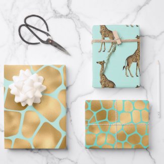Gorgeous Giraffe print mint and gold Wrapping Paper Sheets