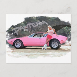 Gorgeous Girl with De Tomaso Pantera GTS Postcard